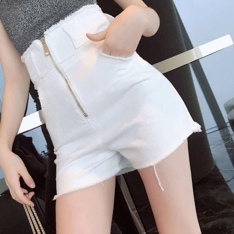 WTEMPO Long Zipper High Waist Denim Shorts Women Loose Spring and Summer Casual Shorts