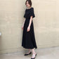 Black Dress Summer One-shoulder Thinner Strapless Chiffon Black Dress   Long Skirt Super Fairy