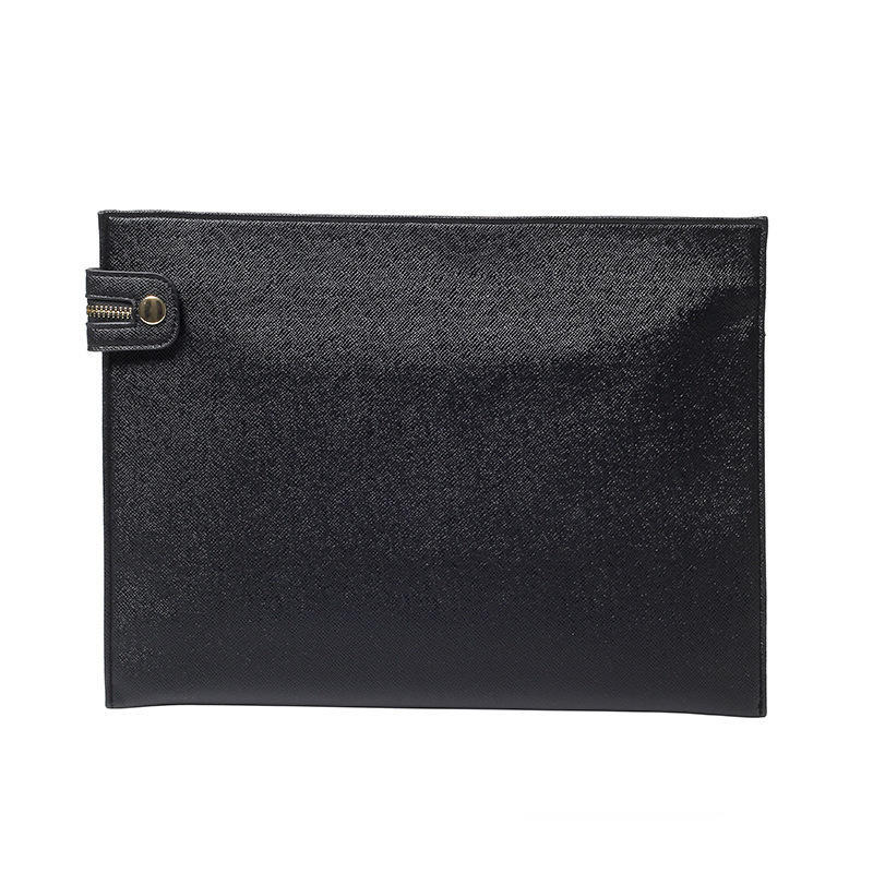 Business Briefcase Men PU Leather Zipper Buckle Waterproof A4 Paper Ipad Bags Handbag Clutch Bag