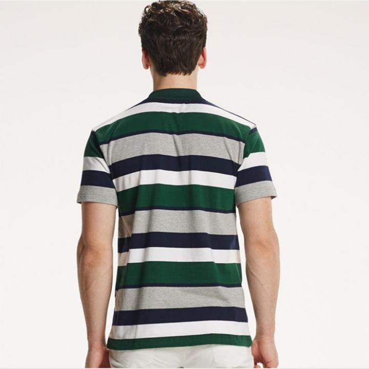 Summer Men's Short Sleeve T-Shirt Striped Slim Lapel T-Shirt Men's Casual Polo Shirt