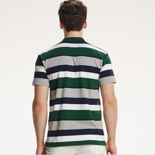 Summer Men's Short Sleeve T-Shirt Striped Slim Lapel T-Shirt Men's Casual Polo Shirt