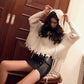 Pofulove Early Autumn Hole Shirt Design Sense Female Niche Hooded Casual Short Coat Knitted Sweater