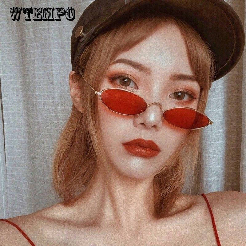WTEMPO Retro Harajuku Elliptical Sunglasses Women Red Sunglasses Europe Small Box Ins Glasses