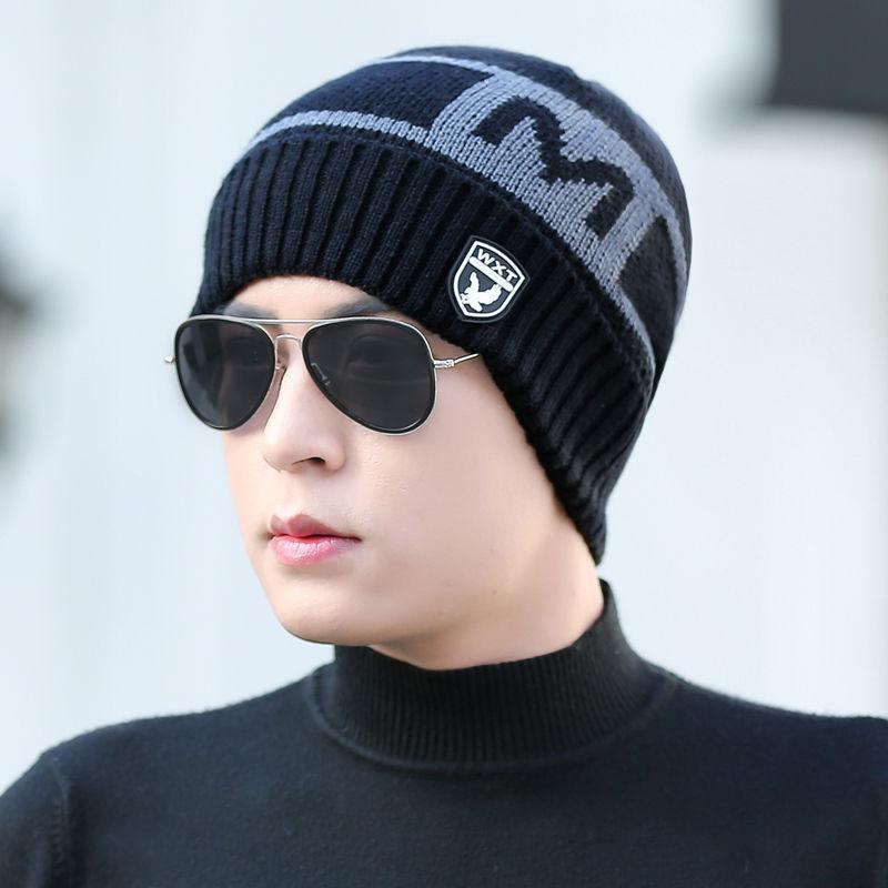 knitting hat Plush Cotton hat Wild hat Windproof hat Autumn winter Warm hat Thick hat Man Trend