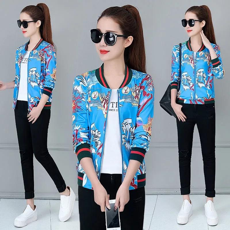 M-5XL Large Size Spring and Autumn Short Coat Women's All Match Flower Baseball Uniform Casual Top Short Jacket Thin Coat