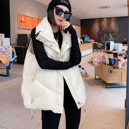 Women's Down Vest Women Winter Wear Vest Loose Large Size Stand-up Collar White Duck Down Vest Vest