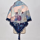 Ladies Retro Bohemian Scarf Shawl Russian Ethnic Printed Cotton and Linen Square Scarf Floral Headscarf Female Fringed Square Scarf 110x110 Cm