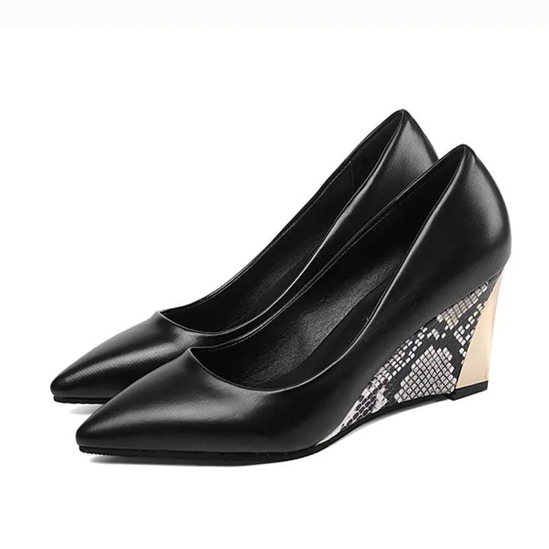 Spring Women's Shoes Pointed Toe High Heels Work Shoes High Heel Wedge Pumps Single Shoes