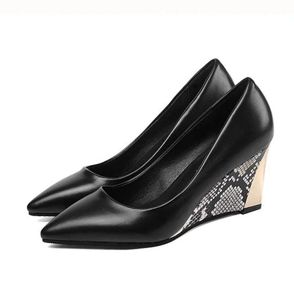 Spring Women's Shoes Pointed Toe High Heels Work Shoes High Heel Wedge Pumps Single Shoes