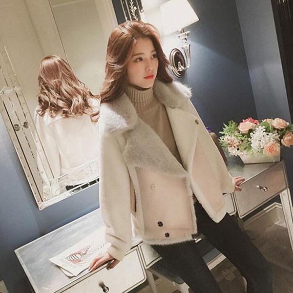Autumn and Winter Korean Style Loose Fur One Locomotive Suede All-match Casual Short Lamb Wool Coat Women