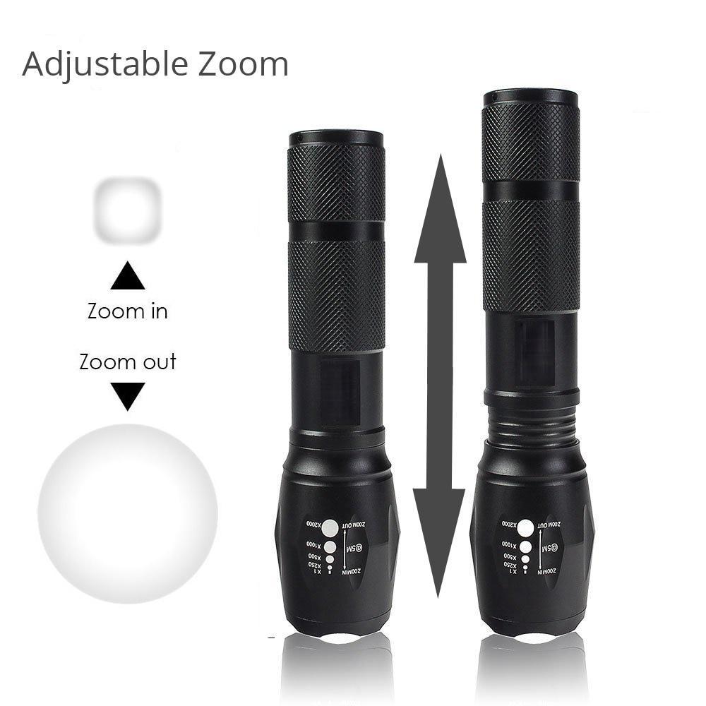 Portable LED Flashlight Multifunction Torch Zoomable 5-Mode Waterproof+18650 Battery+Charger+Kit