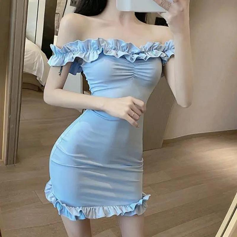 One-shoulder Dress High Waist Tight-fitting Hip Skirt Women Dress Solid Color Bodycon Summer Skirt Club Wear