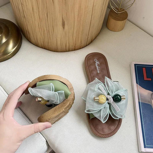 Women's Summer Indoor Flat Slippers Bow Outer Wear Anti-skid Slippers