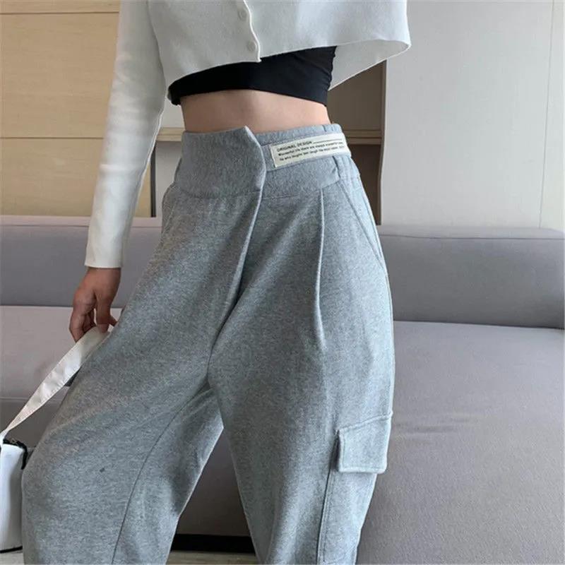 Overalls Women's Spring and Autumn Gray Sweatpants High Waist All-match Thin Loose-fitting Casual Pants