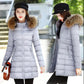 Ladies Down Jacket Winter Fashion Big Fur Collar Hooded Jacket Thick and Cotton Warm Mid-length Jacket