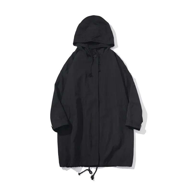 Spring and Autumn Hooded Mid-length Windbreaker Men's Casual Loose-fitting Jacket
