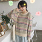 Pofulove Turtleneck Crew Neck Autumn Winter College Style Loose Long-sleeved Strip Sweater Pullover