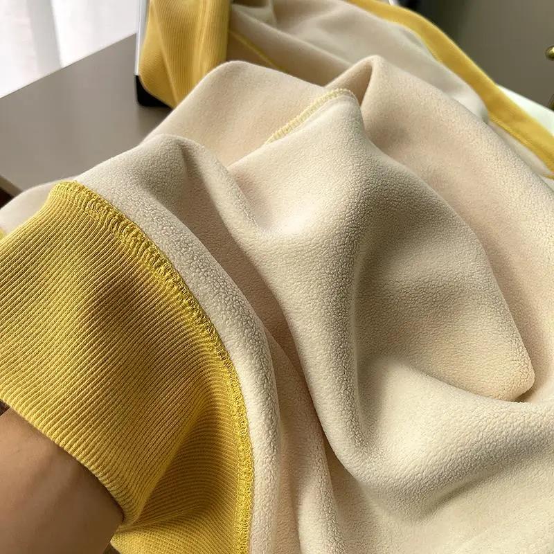 Hooded Zipper Sweater Women's Autumn and Winter Plus Velvet Thick Velvet Loose Cardigan Korean Style Coat Large Pocket Hooded Sweater Top Jacket