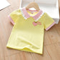 Summer Girls T-Shirts Peach Embroidery Lapel Tops Little Girls Casual T-Shirts