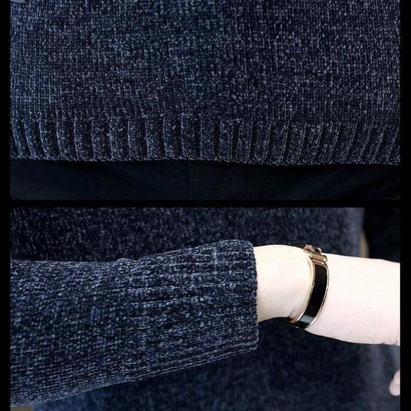 Plus Velvet Thickened Chenille Sweater Men's Autumn and Winter Korean Version of The Trend of Bottoming Shirt Round Neck Sweater Solid Color