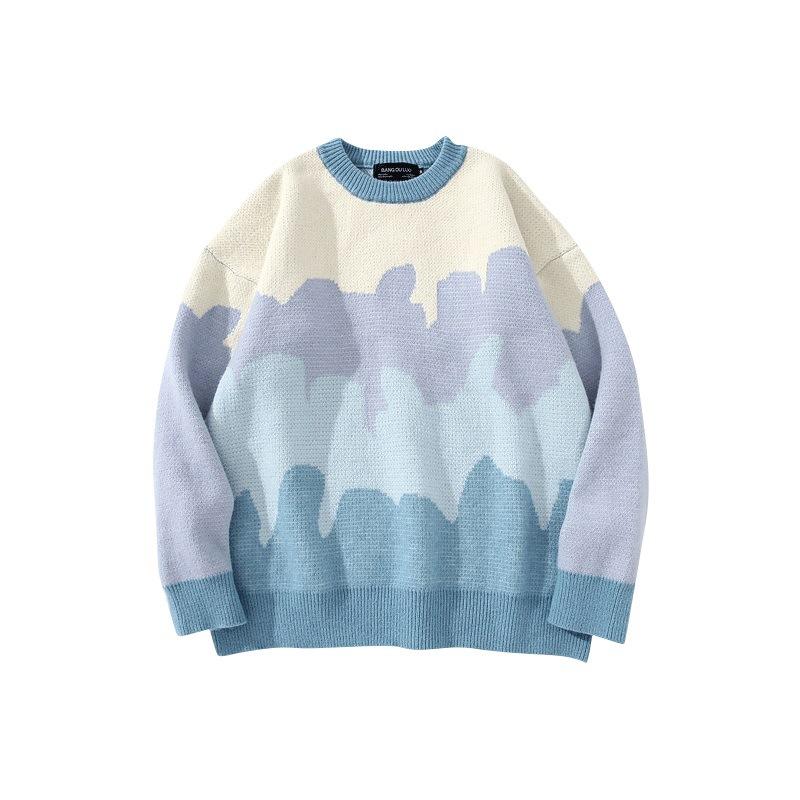 Autumn and Winter Oversize Knitting Sweater Color Matching Jumper Clothes Loose Casual Student Girls Sweaters Women Color Stitching Knit Pullover Tops
