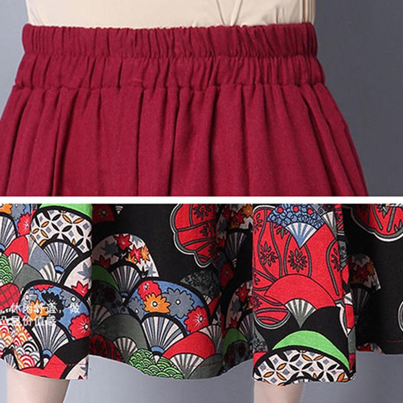 Four Seasons Skirt Stitching Ethnic Style Women's Skirts Cotton and Linen Large Swing Mid-length Skirt Retro Was Thin