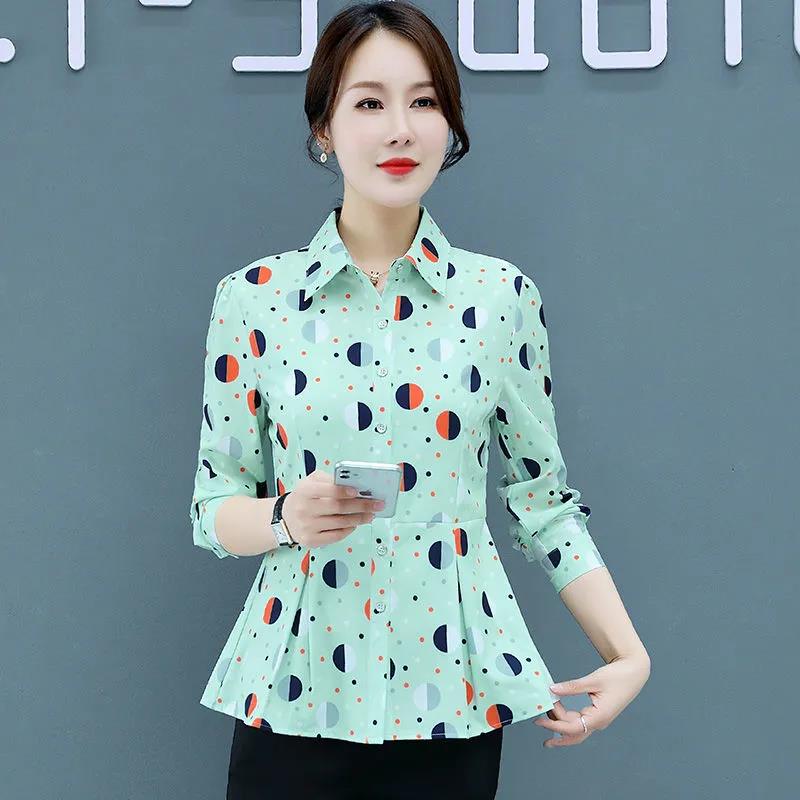 Summer Printed Button Shirt Pleated Edge Chiffon Shirt Casual T-shirt Slim Thin Cardigan Women
