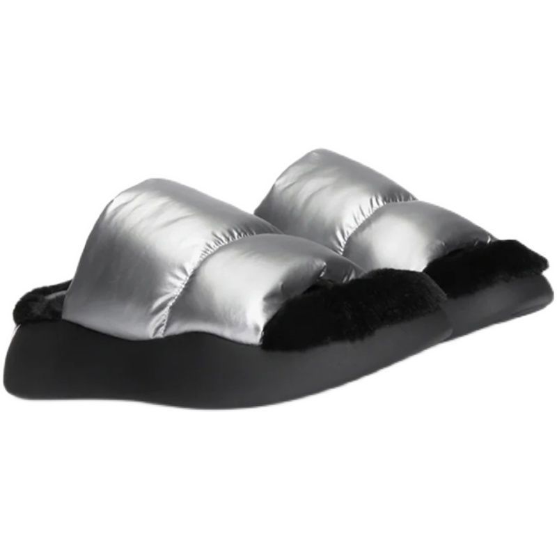 Ladies Thick-soled Cotton Slippers for Fall and Winter Warmth Down Flat Shoes Fluffy Casual Fashion