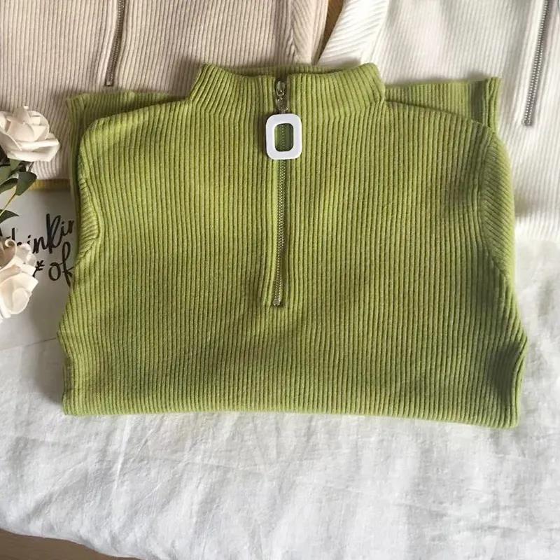 Half Turtleneck Knitted Bottoming Shirt Women's Inner Zipper Sweater Women's Western Style All-match Top Women's
