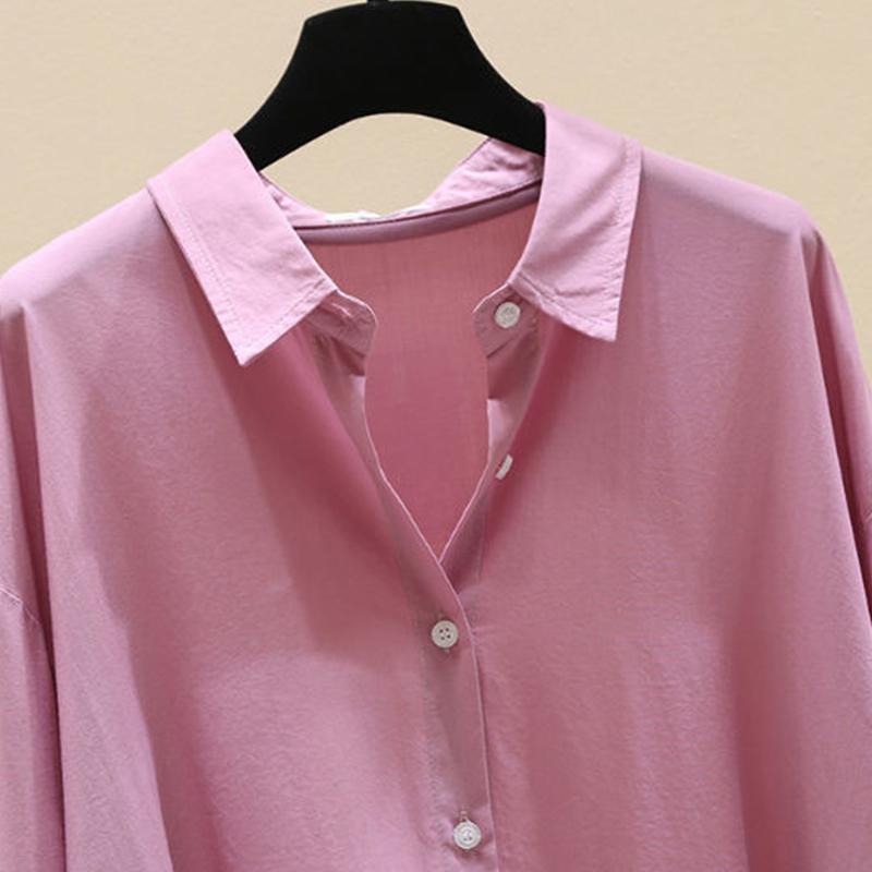 Cotton Shirt Women's 2021 Spring and Autumn Korean Version of Solid Color Long-sleeved Drape Loose Casual Sunscreen Shirt Top