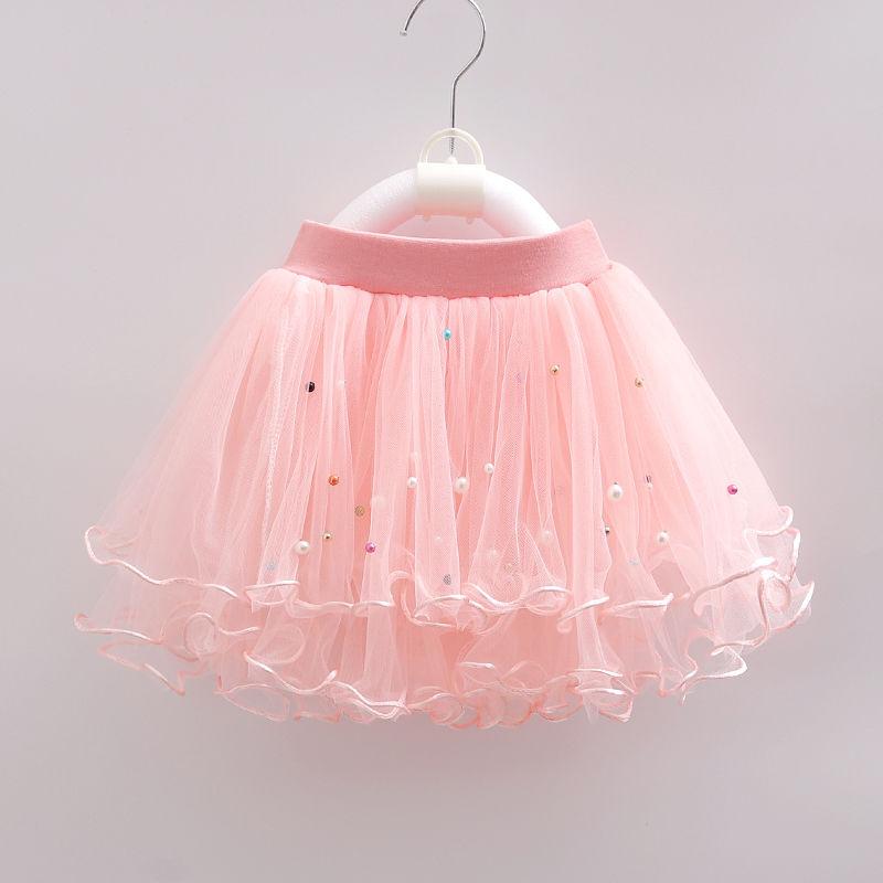Girl Baby Short Veil Lace Pearl Cute and Sweet Printed Embroidery Ruffle Elastic Waist Children's Skirts Princess Tutu A-line Skirt