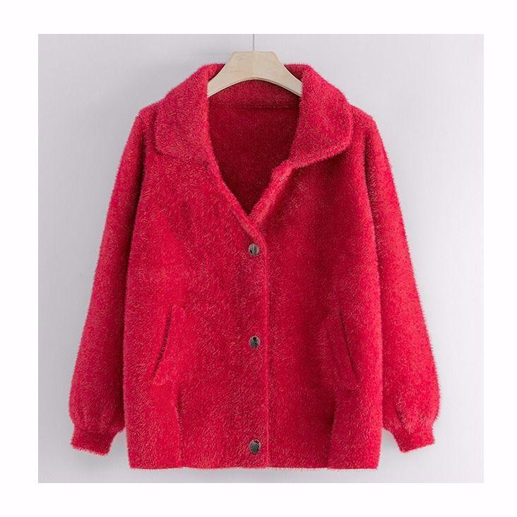 Autumn/winter Imitation Mink Cashmere Mother Wear Knitted Cardigan Jacket Women Korean Style Loose Cropped Top Women