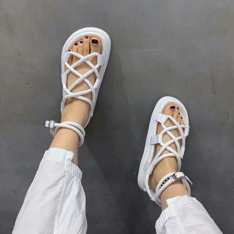European Roman Sandals Women's Summer Leather Flat Casual All-match Beach Foot Ring Strap Sandals