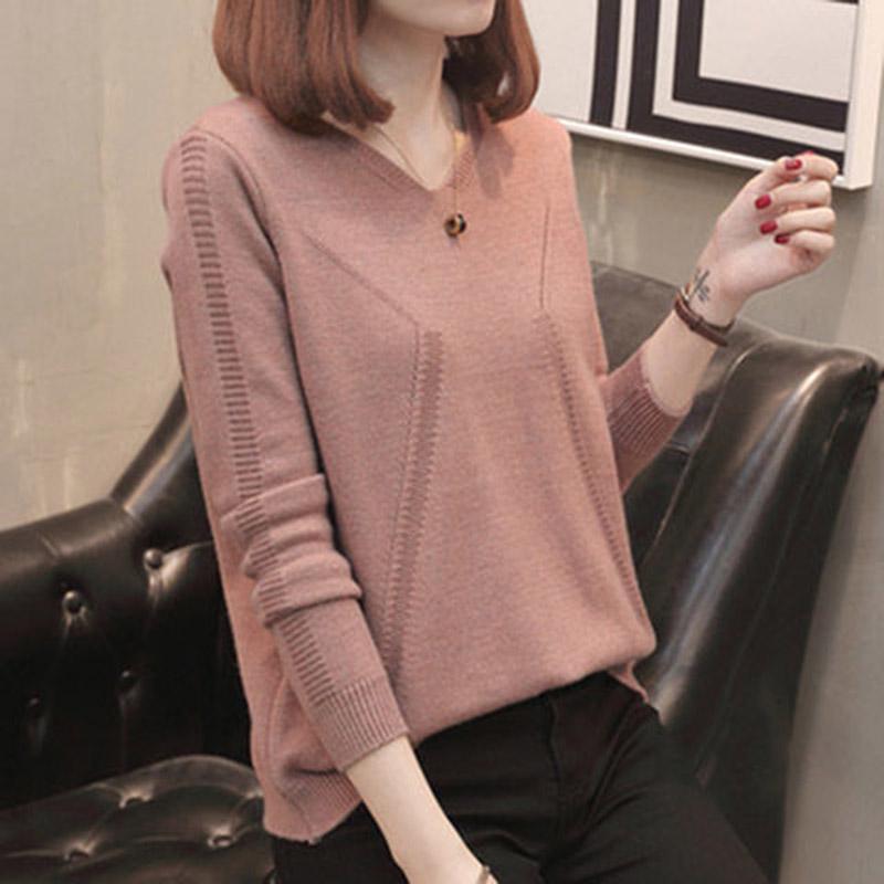 Winter Women V-neck Thickened Pullover Back Buckle Loose Office Warm Undershirt Sweatshirt