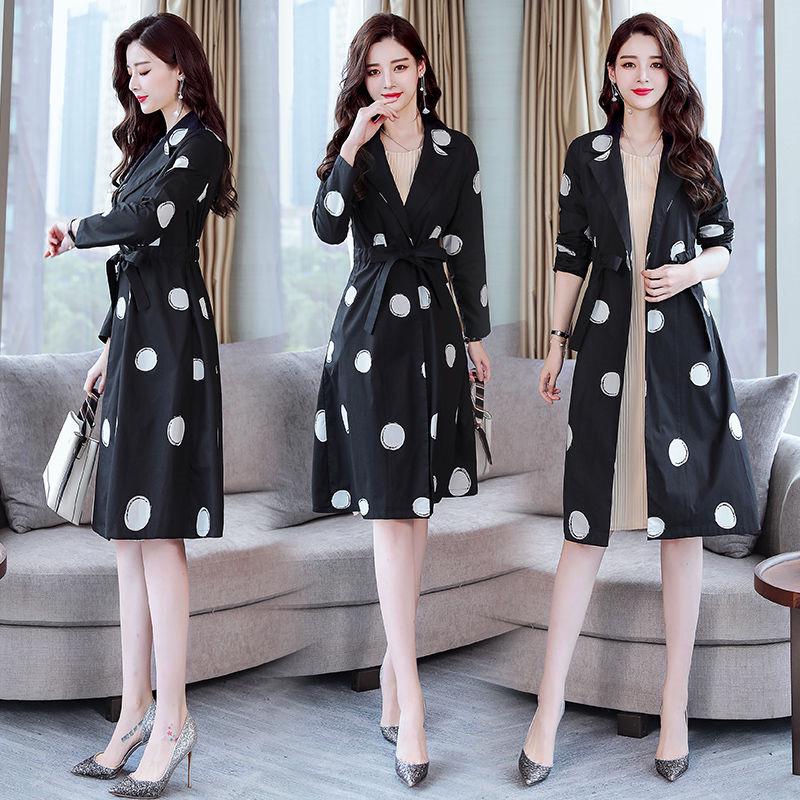 Red Polka Dot Windbreaker Ladies Mid-length Hong Kong Style Chic Jacket Trend