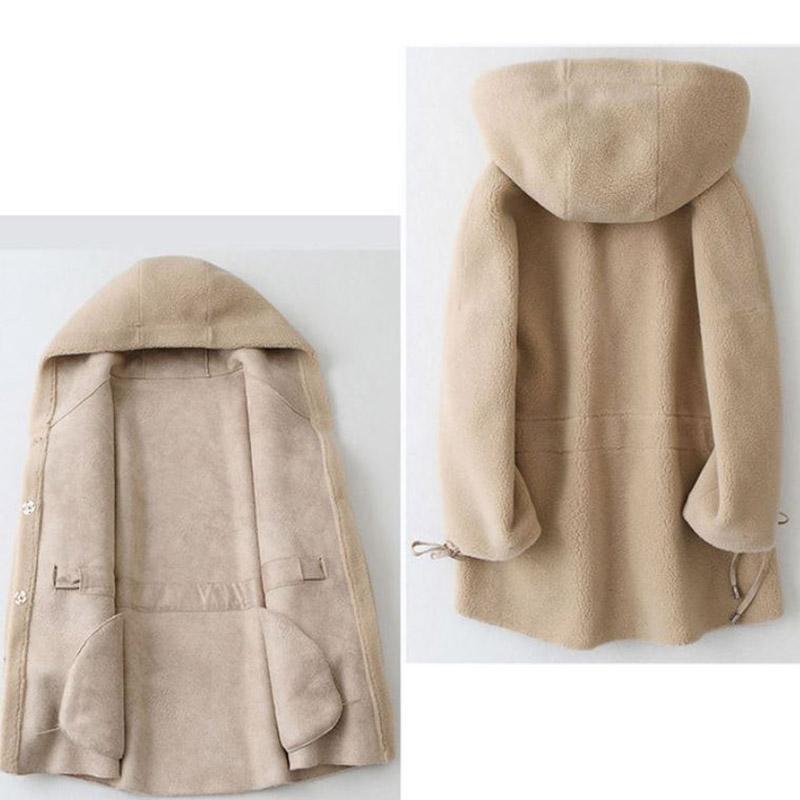Women's Particle Cashmere Coat Winter Thick Hooded Loose Lamb Wool Coat Mid-length Faux Wool Fur Coat