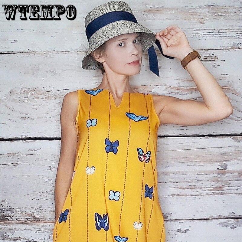 Long Boho Dress Women Butterfly Printed Summer Sleeveles V Neck Plus Size Dresses Maxi Casual Loose Vestidos