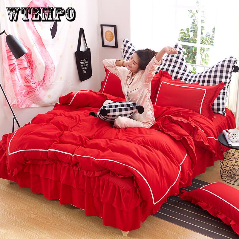 Princess Style Beddings Set Sheet Duvet Cover Bed Skirt Pillowcase 4pcs Girls Bedclothes