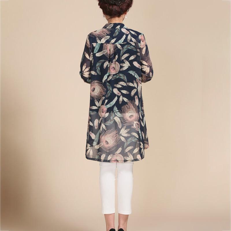 Women's Sun-Dress 1pcs Chiffon Cardigan Flowers Sun Protection Clothing Mid-length Plus Size Loose Outer Thin Coat Beach Air-conditioned Rooms