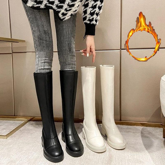 Chelsea Boots Increasing Long Boots Woman Leather Long Boots High Tube Knight Plus Velvet Boots Winter Boots Snow Boots