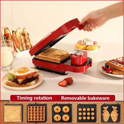 650W Breakfast Sandwich Making Machine with 5 Baking Pan Waffle Maker Bread Maker Barbecue Maker
