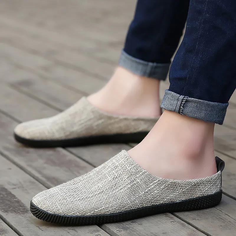 Lazy Shoes Trend Linen Canvas Shoes Men's Half Slippers Spring and Summer Casual Shoes
