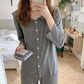 Women's Spring Autumn Long-sleeved Pajamas Set Loose Simple Lotus Leaf Collar Buttons Casual Thin Homewear Two-piece Set Solid Sleeping Suit