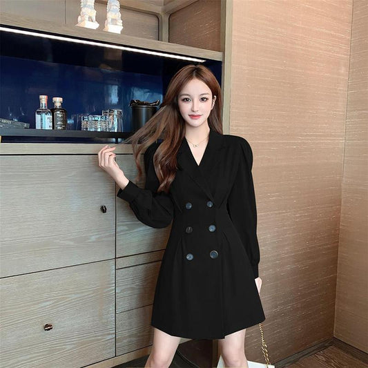 Spring and Summer New Suit Dresses Waist Slim and Long-sleeved Ladies Design Temperament French Short Skirt Ladies A-line Skirt
