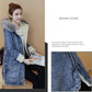 Womens Long Thick Fur Collar Hooded Down Jacket loose Winter Warm Jeans Coat Women Parkas ladies