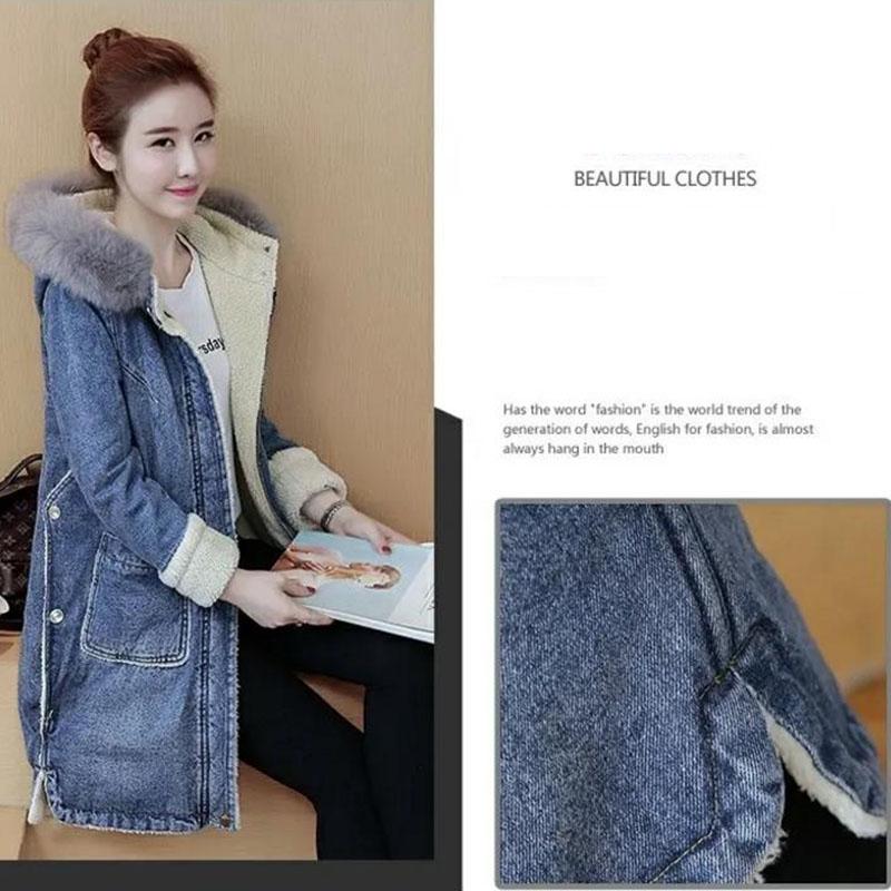 Womens Long Thick Fur Collar Hooded Down Jacket loose Winter Warm Jeans Coat Women Parkas ladies