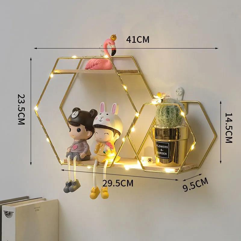 Modeling Metal Display Platform Wall Mounted Decorative Shelf Living Room Art Storage Rack with Light Strip