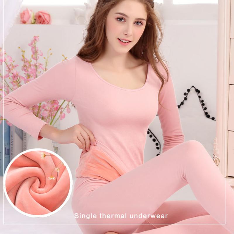 Autumn and Winter Women's Thermal Underwear Plus Velvet Thickening Suit Body Tight Bottoming