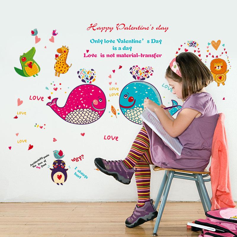 Dolphin fish bathroom glass room decoration kindergarten romantic happy valentine's day wall sticker