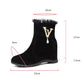 Autumn and Winter Frosted Plush Inner Heightening Women's Boots Versatile Middle Heel Rhinestone Short Martin Boots